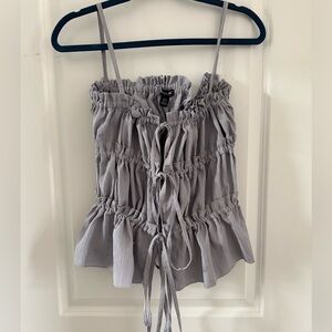 PLT Smocked Tie-Front Spaghetti Strap Top - Light Gray